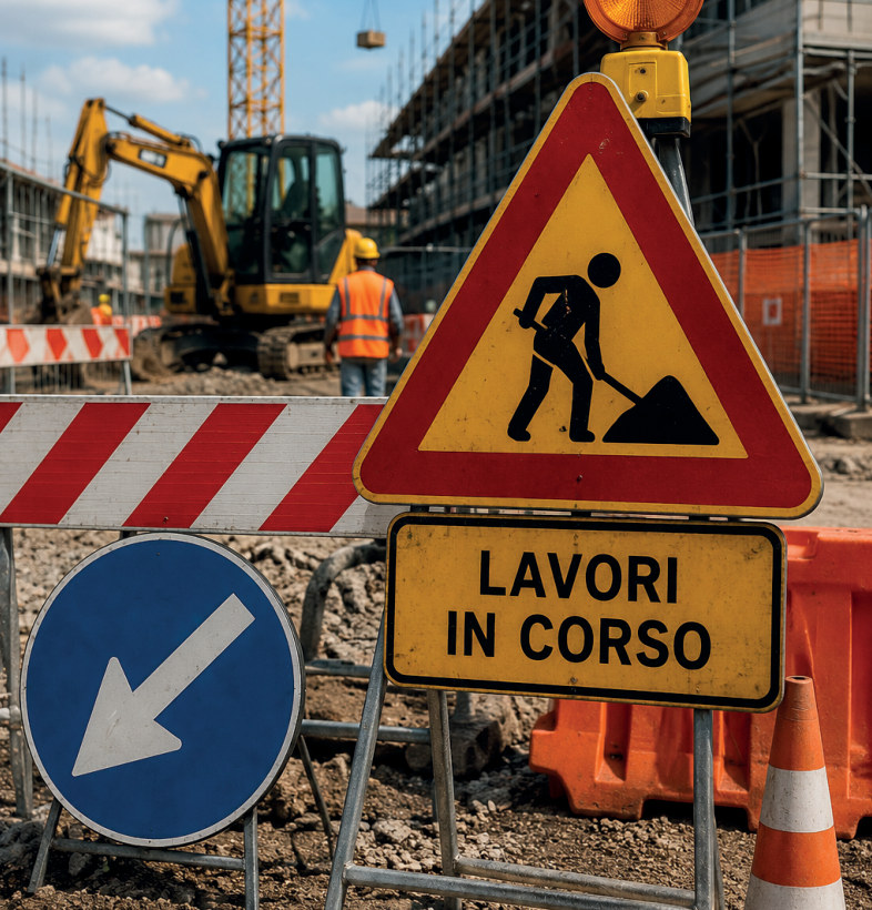 Segnaletica temporanea in un cantiere