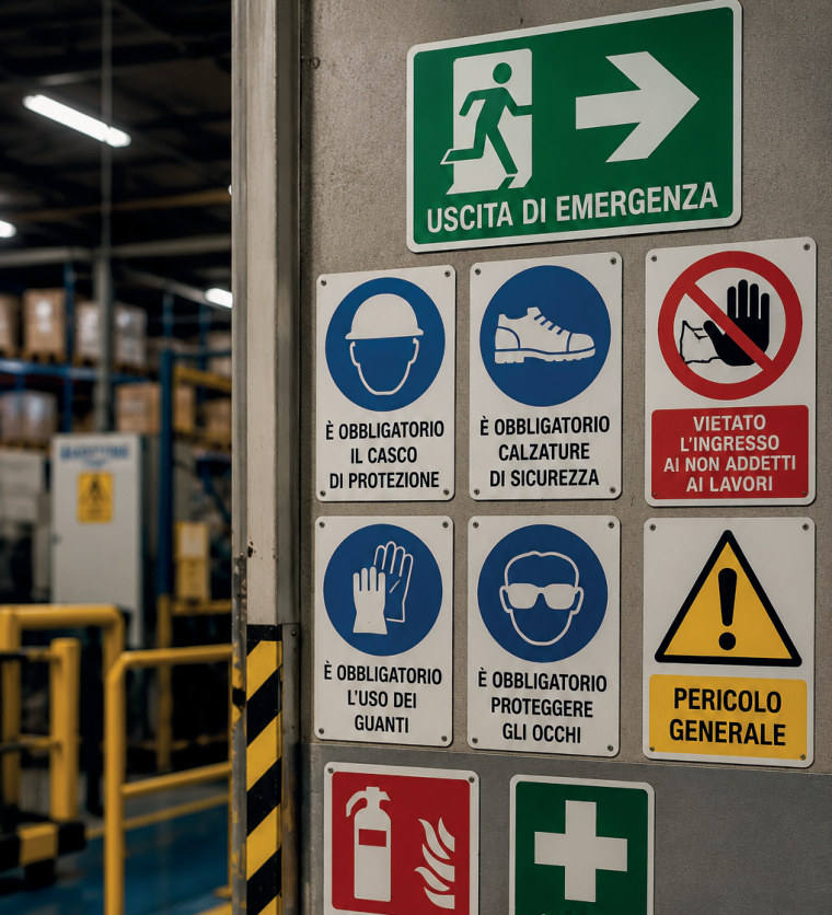 Cartelli di sicurezza in ambiente di lavoro