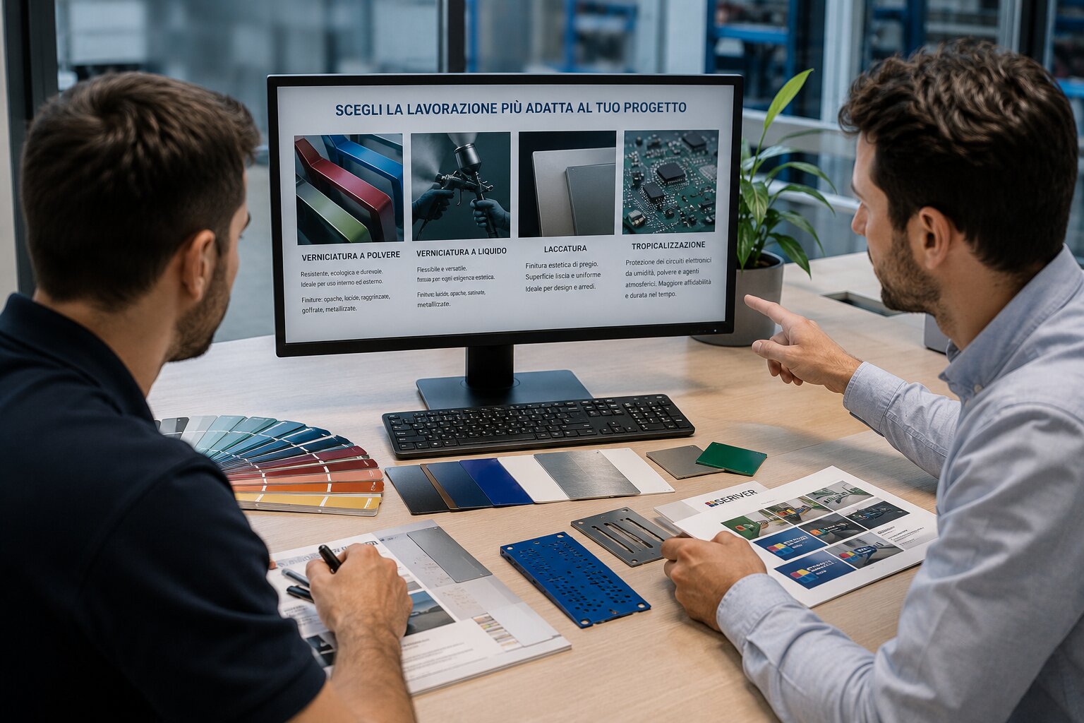 Operatore al computer sceglie la lavorazione
